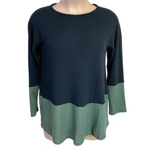 Large Black Green Colorblock Knit Long Sleeve Sweater Tickled Teal 12 14 Stretch